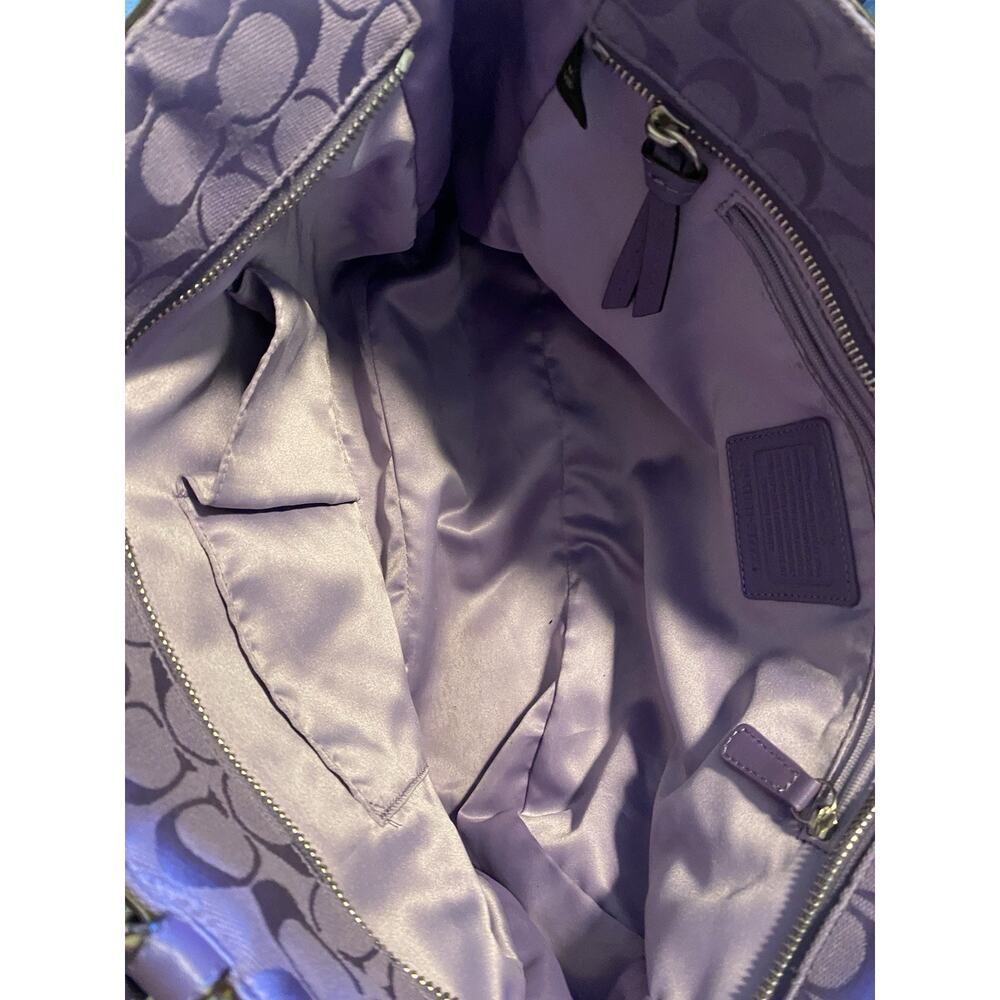 Coach F17725 Lavender Signature East West Tote Bag Leather Trim Silver Hardware - Picture 11 of 16